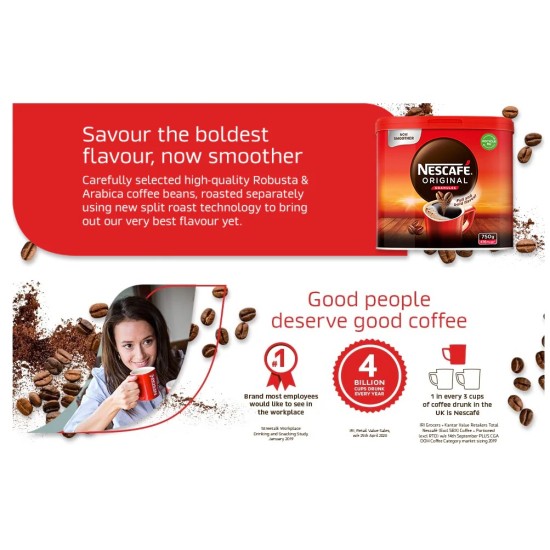 Nescafe Original Instant Coffee Granules (750g tin) - 416 Cups Nescafe Original Instant Coffee Granules (750g tin) - 416 Cups