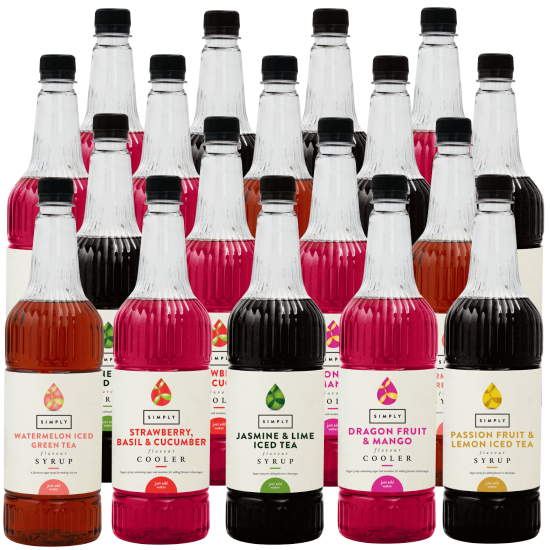 Iced Tea & Cooler Cold Drinks Syrups - IBC Simply - Mixed Case (18 x 1LTR) - 1 Bottle Free Iced Tea & Cooler Cold Drinks Syrups - IBC Simply - Mixed Case (18 x 1LTR) - 1 Bottle Free